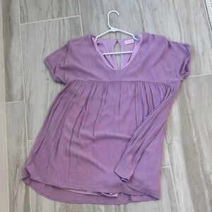 Pink Lily Lavender Blouse with Keyhole Detail